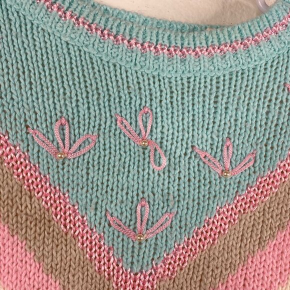 Vintage Mister Noah Sweater Multicolor Sz M Pastel Pearls Cottage Core 90's 80's - Picture 13 of 13